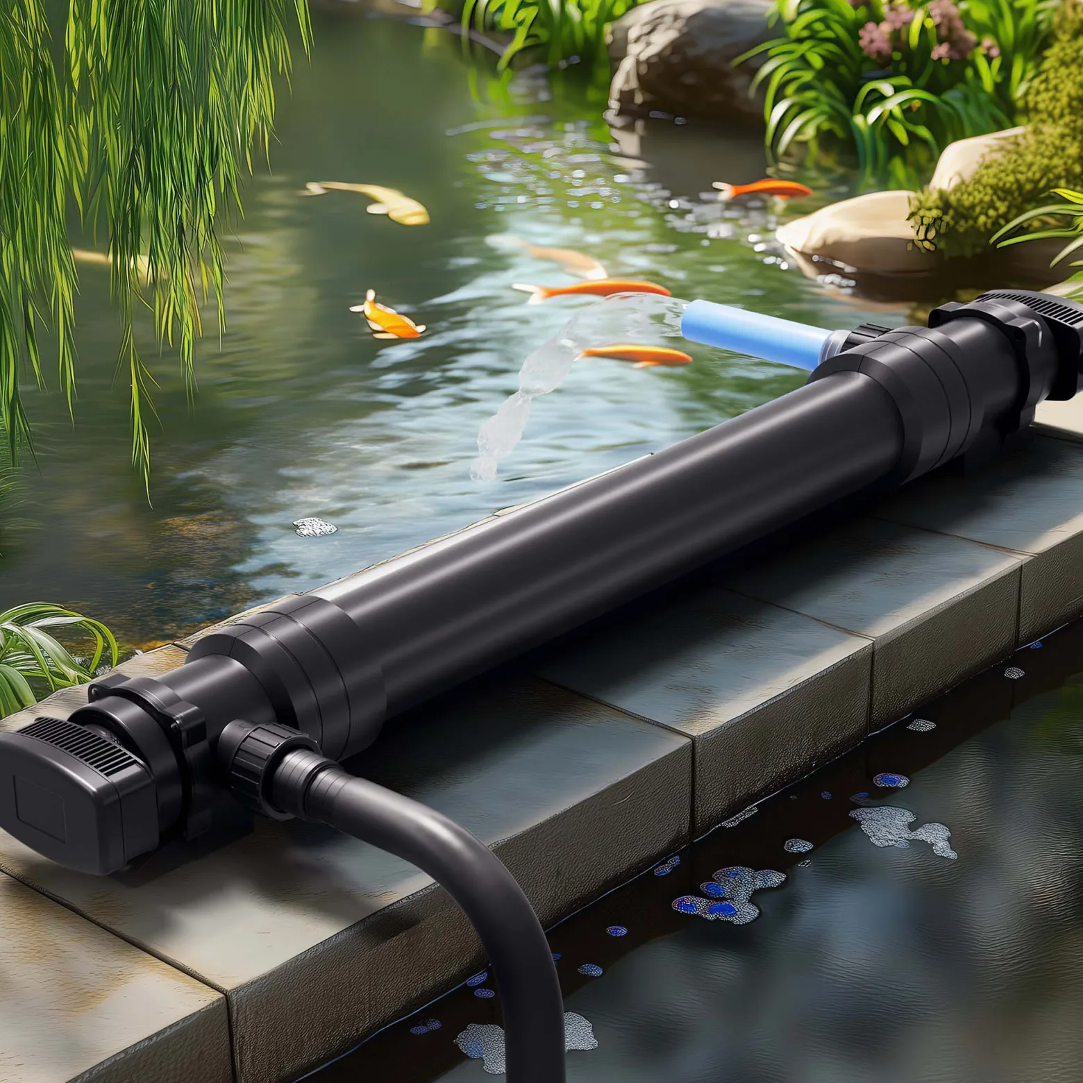SunSun Komplettset: CBF-550 Teichfilter bis 60000 L Teichfilteranlage als Durchlauffilter, CUV-672 Teichklärer UVC Klärer mit 72 Watt UV-C Leistung