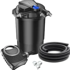 SunSun Komplettset: CPA-30000 Teichdruckfilter bis 60000 L mit 55 Watt UV-C Teichklärer, NEO12000 SuperECO Teichpumpe 12000l/h 100W, 10m Teichschlauch 38 mm (1 1/2"), Schlauchschellen W1 44-47mm
