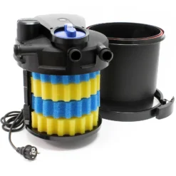 SunSun Komplettset: CPA-2500 Teichdruckfilter bis 6000 L mit 11 Watt UV-C Teichklärer, NEO-2800 SuperECO Teichpumpe 3000l/h 10W, 5m Teichschlauch 32 mm (1 1/4"), Schlauchschellen W1 44-47mm