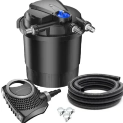 SunSun Komplettset: CPA-20000 Teichdruckfilter bis 40000 L mit 36 Watt UV-C Teichklärer, NEO10000 SuperECO Teichpumpe 10000l/h 80W, 10m Teichschlauch 38 mm (1 1/2