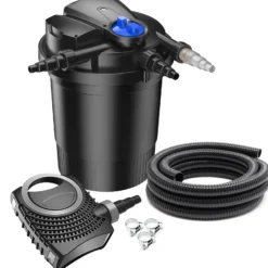 SunSun Komplettset: CPA-10000 Teichdruckfilter bis 12000 L mit 11 Watt UV-C Teichklärer, NEO3800 SuperEco Teichpumpe 3600l/h 20W, 5m Teichschlauch 38 mm (1 1/2"), Schlauchschellen W1 44-47mm