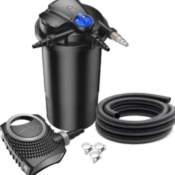 SunSun Komplettset: CPA-15000 Teichdruckfilter bis 30000 L mit 18 Watt UV-C Teichklärer, NEO8000 SuperEco Teichpumpe 8000l/h 70W, 10m Teichschlauch 38 mm (1 1/2