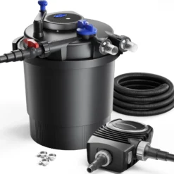 SunSun Komplettset: CPF-20000 Teichdruckfilter bis 10000 L mit 11 Watt UV-C Teichklärer, NEO6000 SuperEco Teichpumpe 6000l/h 40W, 5m Teichschlauch 38 mm (1 1/2"), Schlauchschellen W1 44-47mm