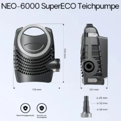 SunSun Komplettset: CPF-20000 Teichdruckfilter bis 10000 L mit 11 Watt UV-C Teichklärer, NEO6000 SuperEco Teichpumpe 6000l/h 40W, 5m Teichschlauch 38 mm (1 1/2"), Schlauchschellen W1 44-47mm