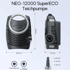 SunSun Komplettset: CPF-30000 Teichdruckfilter bis 12000 L mit 55 Watt UV-C Teichklärer, NEO12000 SuperECO Teichpumpe 12000l/h 100W, 10m Teichschlauch 38 mm (1 1/2"), Schlauchschellen W1 44-47mm