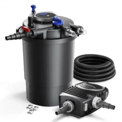 SunSun Komplettset: CPF-30000 Teichdruckfilter bis 12000 L mit 55 Watt UV-C Teichklärer, NEO12000 SuperECO Teichpumpe 12000l/h 100W, 10m Teichschlauch 38 mm (1 1/2