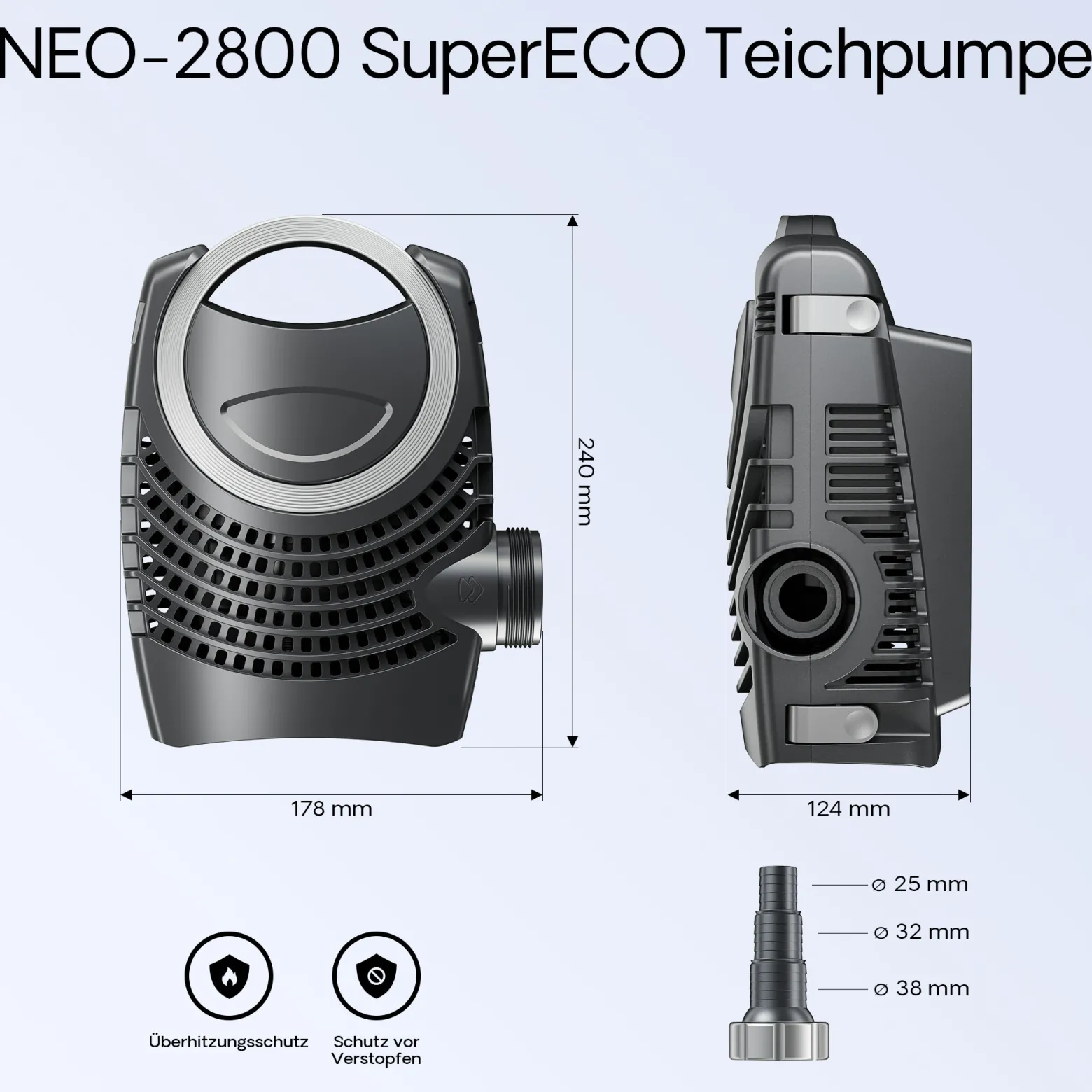 SunSun Komplettset: CPF-2500 Teichdruckfilter bis 6000 L mit 11 Watt UV-C Teichklärer, NEO-2800 SuperECO Teichpumpe 3000l/h 10W, 5m Teichschlauch 32 mm (1 1/4"), Schlauchschellen W1 44-47mm
