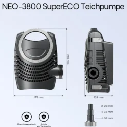SunSun Komplettset: CPF-10000 Teichdruckfilter bis 10000 L mit 11 Watt UV-C Teichklärer, NEO3800 SuperEco Teichpumpe 3600l/h 20W, 5m Teichschlauch 38 mm (1 1/2