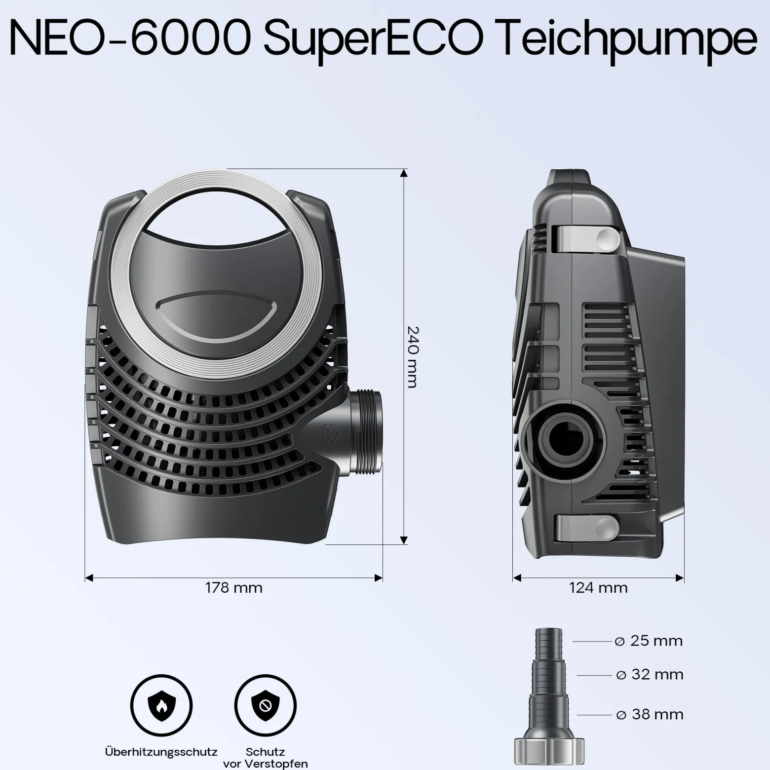 SunSun Komplettset: CPF-15000 Teichdruckfilter bis 30000 L mit 18 Watt UV-C Teichklärer, NEO6000 SuperEco Teichpumpe 6000l/h 40W, 5m Teichschlauch 38 mm (1 1/2"), Schlauchschellen W1 44-47mm