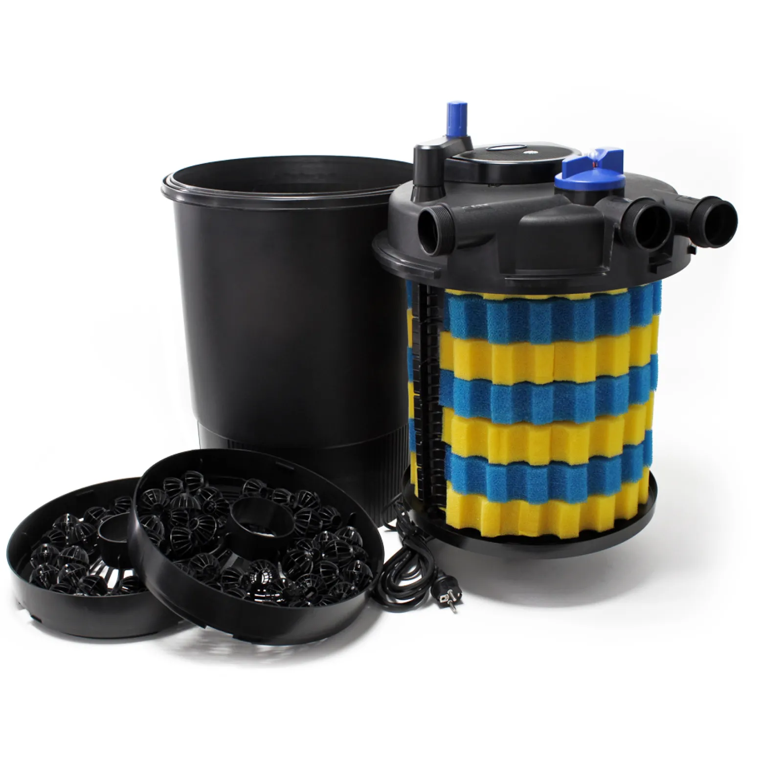 SunSun Komplettset: CPF-30000 Teichdruckfilter bis 12000 L mit 55 Watt UV-C Teichklärer, NEO8000 SuperEco Teichpumpe 8000l/h 70W, 10m Teichschlauch 38 mm (1 1/2"), Schlauchschellen W1 44-47mm