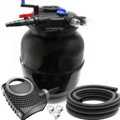 SunSun Komplettset: CPF-50000 Teichdruckfilter Moving Bed bis 13000 L mit 55 Watt UV-C Teichklärer, NEO12000 SuperECO Teichpumpe 12000l/h 100W, 10m Teichschlauch 38 mm, Schlauchschellen W1 44-47mm