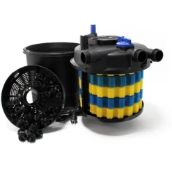 SunSun Komplettset: CPF-20000 Teichdruckfilter bis 10000 L mit 11 Watt UV-C Teichklärer, NEO10000 SuperECO Teichpumpe 10000l/h 80W, 10m Teichschlauch 38 mm (1 1/2"), Schlauchschellen W1 44-47mm
