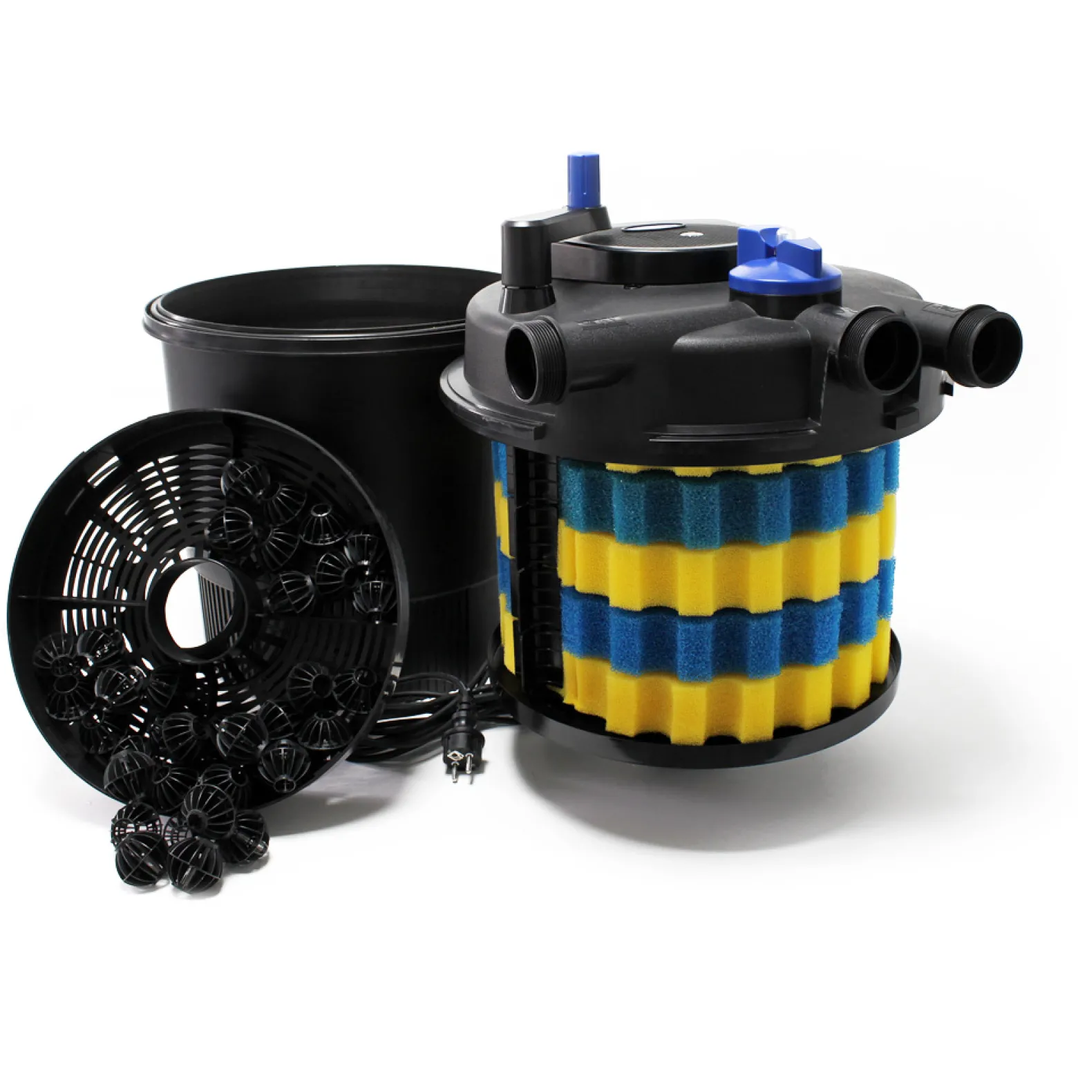 SunSun Komplettset: CPF-20000 Teichdruckfilter bis 10000 L mit 11 Watt UV-C Teichklärer, NEO10000 SuperECO Teichpumpe 10000l/h 80W, 10m Teichschlauch 38 mm (1 1/2"), Schlauchschellen W1 44-47mm