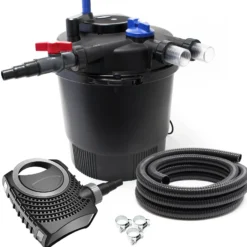 SunSun Komplettset: CPF-20000 Teichdruckfilter bis 10000 L mit 11 Watt UV-C Teichklärer, NEO10000 SuperECO Teichpumpe 10000l/h 80W, 10m Teichschlauch 38 mm (1 1/2