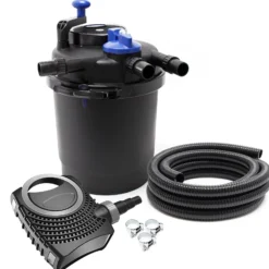 SunSun Komplettset: CPF-2500 Teichdruckfilter bis 6000 L mit 11 Watt UV-C Teichklärer, NEO6000 SuperEco Teichpumpe 6000l/h 40W, 5m Teichschlauch 32 mm (1 1/4