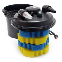 SunSun Komplettset: CPF-280 Teichdruckfilter bis 8000 L mit 11 Watt UV-C Teichklärer, NEO3800 SuperEco Teichpumpe 3600l/h 20W, 5m Teichschlauch 38 mm (1 1/2"), Schlauchschellen W1 44-47mm