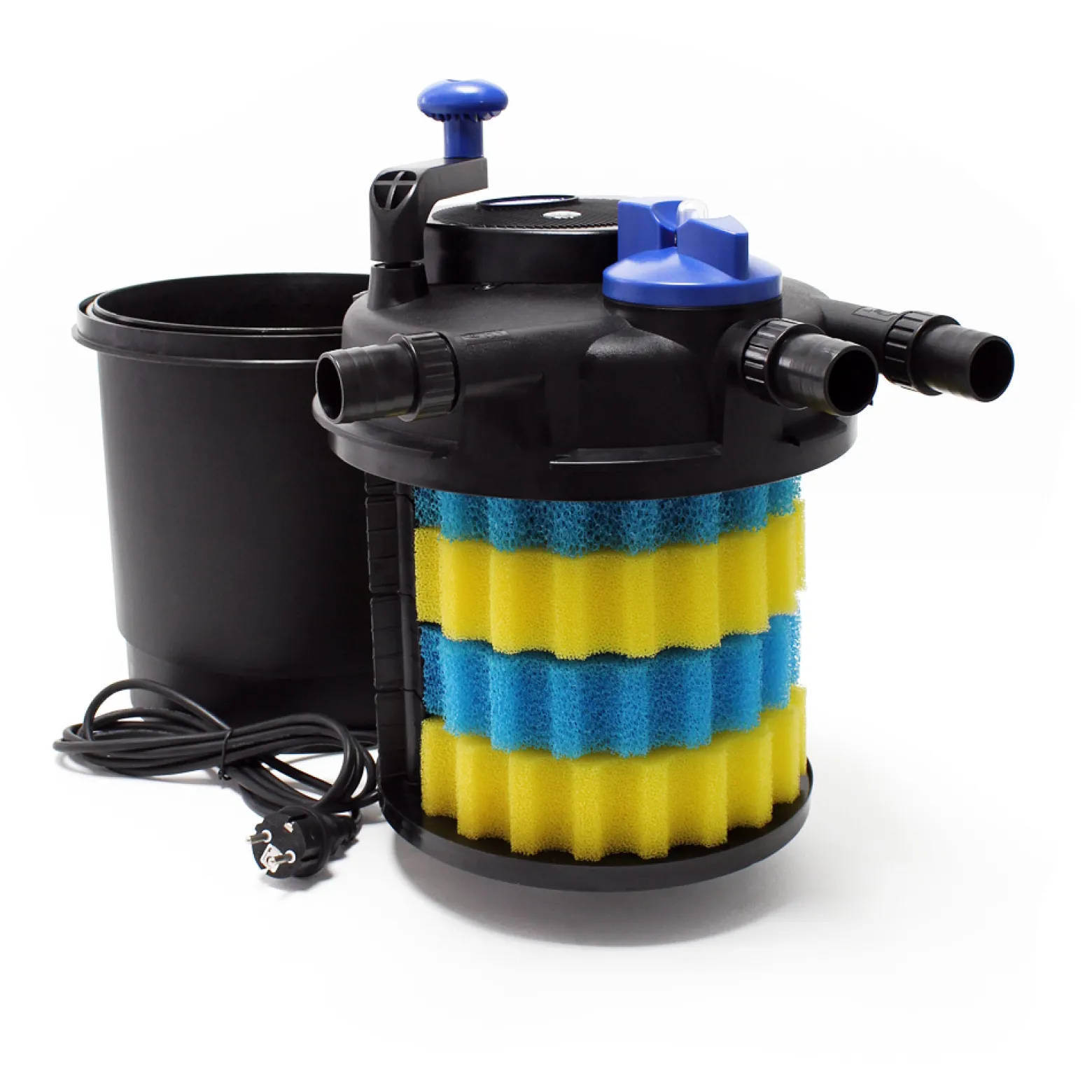 SunSun Komplettset: CPF-5000 Teichdruckfilter bis 9000 L mit 11 Watt UV-C Teichklärer, NEO6000 SuperEco Teichpumpe 6000l/h 40W, 5m Teichschlauch 38 mm (1 1/2"), Schlauchschellen W1 44-47mm
