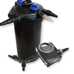 SunSun Komplettset: CPF-15000 Teichdruckfilter bis 30000 L mit 18 Watt UV-C Teichklärer, NEO10000 SuperECO Teichpumpe 10000l/h 80W, Y-Verteiler