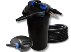 SunSun Komplettset: CPF-15000 Teichdruckfilter bis 30000 L mit 18 Watt UV-C Teichklärer, CTF-6000 SuperECO Teichpumpe 6000l/h 40W, 25m Teichschlauch 25 mm (1")
