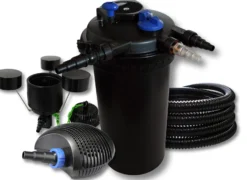 SunSun Komplettset: CPF-15000 Teichdruckfilter bis 30000 L mit 18 Watt UV-C Teichklärer, CTF-6000 SuperECO Teichpumpe 6000l/h 40W, 25m Teichschlauch 25 mm, CSP-250 Schwimmskimmer mit Pumpe 2500l/h 45W