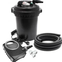 SunSun Komplettset: CPF-500 Teichdruckfilter bis 30000 L mit 18 Watt UV-C Teichklärer, NEO10000 SuperECO Teichpumpe 10000l/h 80W, 10m Teichschlauch 38 mm (1 1/2