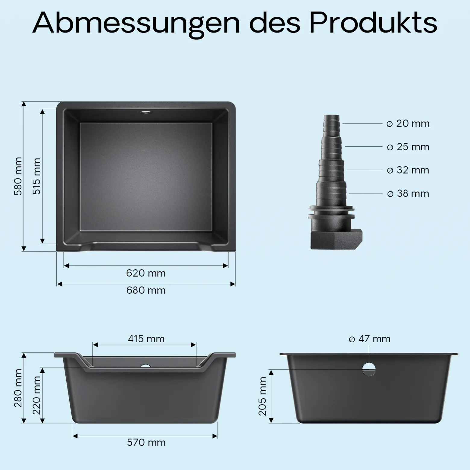 SunSun Wasserfall Garten Bachlaufschale mit 60 l Volumen inkl. Schlauchstufentülle, Teichschale für Wasserkaskaden, Teichwanne als Wasserspiel, Bachlauf und Überlauf