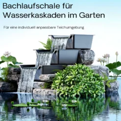 SunSun Wasserfall Garten Bachlaufschale mit 60 l Volumen inkl. Schlauchstufentülle, Teichschale für Wasserkaskaden, Teichwanne als Wasserspiel, Bachlauf und Überlauf