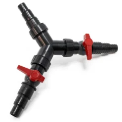 SunSun Y-Verteiler 25/32/38mm (1" / 1 1/4" / 1 1/2") mit Stufentüllen und 2x Absperrhahn zur Mengenregulierung für Teichpumpen und Wasserläufe