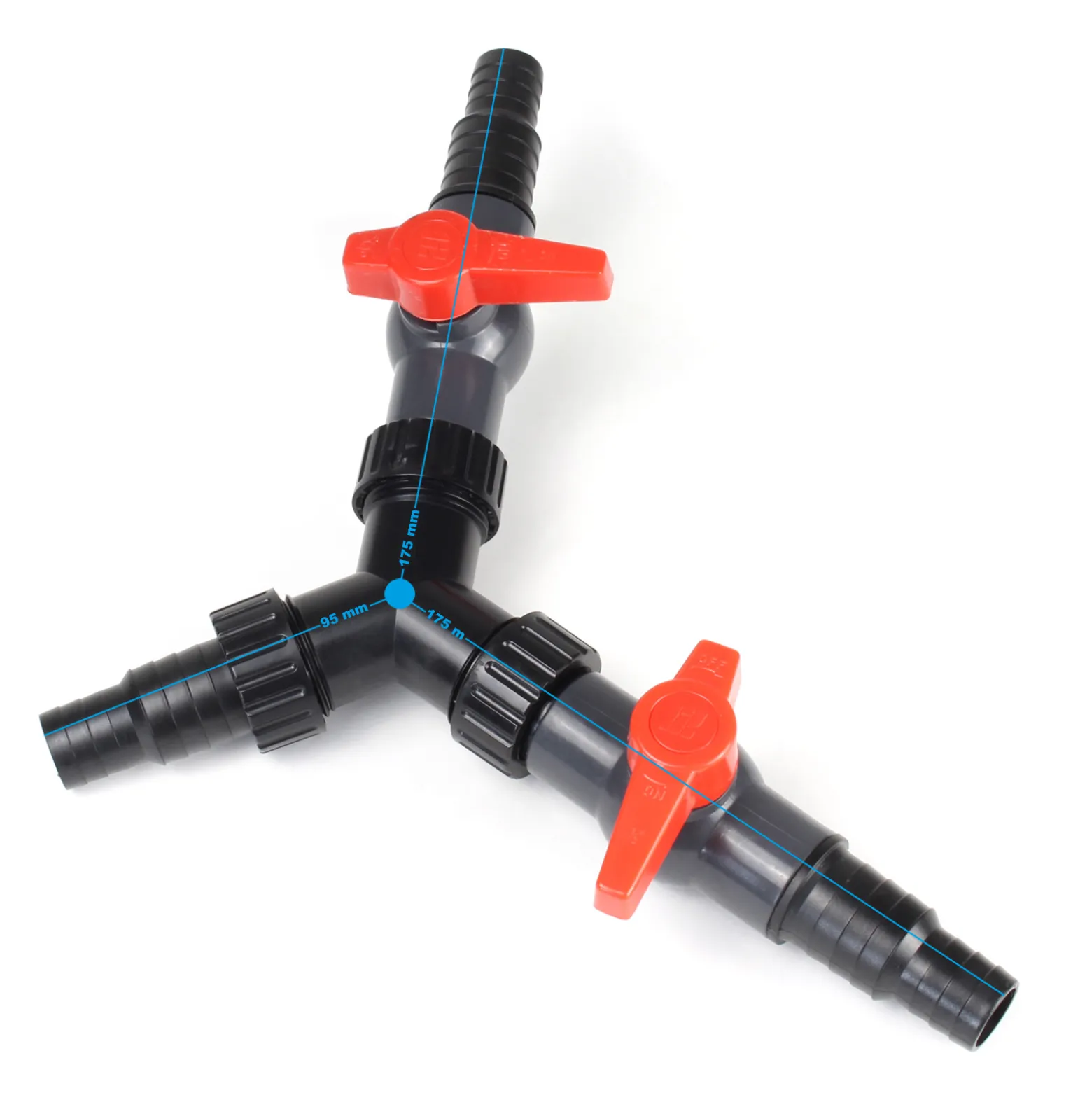 SunSun Y Verteiler 20/25 mm (3/4" / 1") mit Stufentüllen und 2x Absperrhahn zur Mengenregulierung für Teichpumpen und Wasserläufe