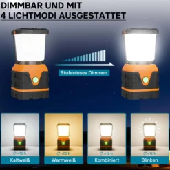 Toboli Batteriebetriebene Campinglampe mit 4 Leuchtmodi LED dimmbare Campingleuchte Outdoor Lampe Camping Licht Campinglaterne Zelt Lampe Batterie