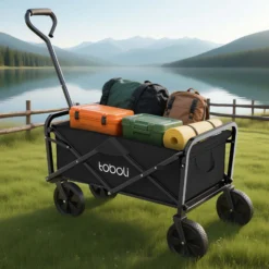Toboli Bollerwagen faltbar offroad schwarz, Faltbollerwagen belastbar bis 100 kg, Klappbollerwagen für Strand, Garten, Einkäufe