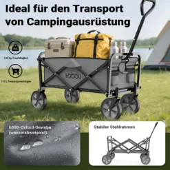 Toboli Bollerwagen faltbar offroad grau, Faltbollerwagen belastbar bis 100 kg, Klappbollerwagen für Strand, Garten, Einkäufe
