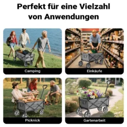 Toboli Bollerwagen faltbar offroad grau, Faltbollerwagen belastbar bis 100 kg, Klappbollerwagen für Strand, Garten, Einkäufe