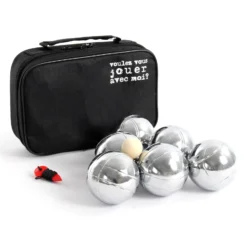 Toboli Boule Set 6 Metall Kugeln 7,3 mm Durchmesser mit Zielkugel Schweinchen,Abstandsmesser, Kugelspiel Freizeit