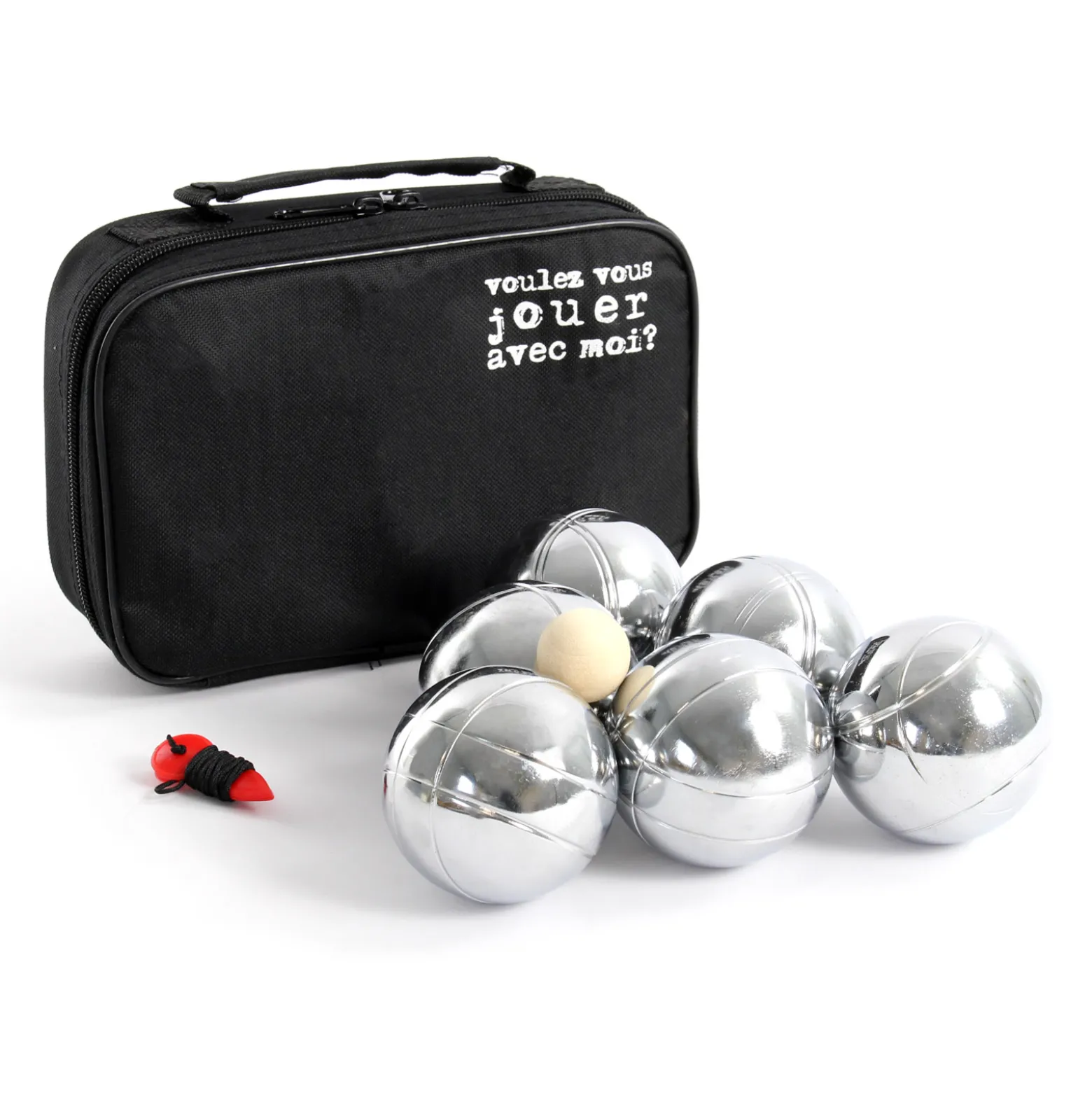 Toboli Boule Set 6 Metall Kugeln 7,3 mm Durchmesser mit Zielkugel Schweinchen,Abstandsmesser, Kugelspiel Freizeit