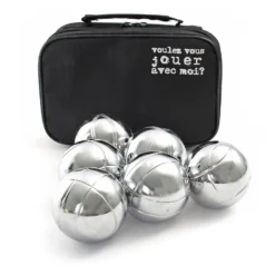 Toboli Boule Set 6 Metall Kugeln 7,3 mm Durchmesser mit Zielkugel Schweinchen,Abstandsmesser, Kugelspiel Freizeit