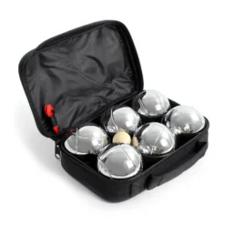 Toboli Boule Set 6 Metall Kugeln 7,3 mm Durchmesser mit Zielkugel Schweinchen,Abstandsmesser, Kugelspiel Freizeit
