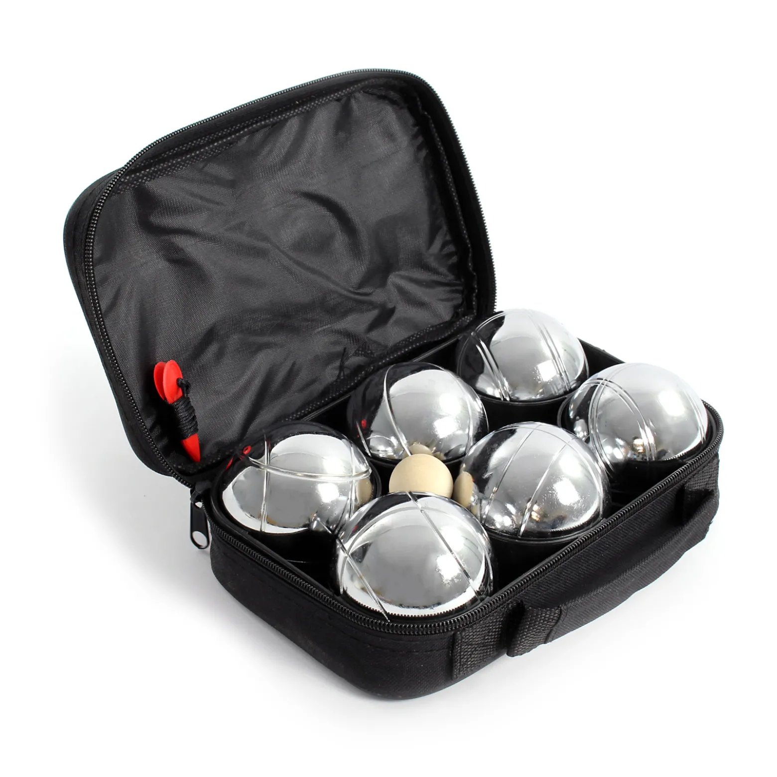 Toboli Boule Set 6 Metall Kugeln 7,3 mm Durchmesser mit Zielkugel Schweinchen,Abstandsmesser, Kugelspiel Freizeit
