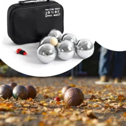 Toboli Boule Set 6 Metall Kugeln 7,3 mm Durchmesser mit Zielkugel Schweinchen,Abstandsmesser, Kugelspiel Freizeit