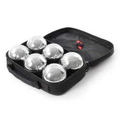 Toboli Boule Set 6 Metall Kugeln 7,3 mm Durchmesser mit Zielkugel Schweinchen,Abstandsmesser, Kugelspiel Freizeit