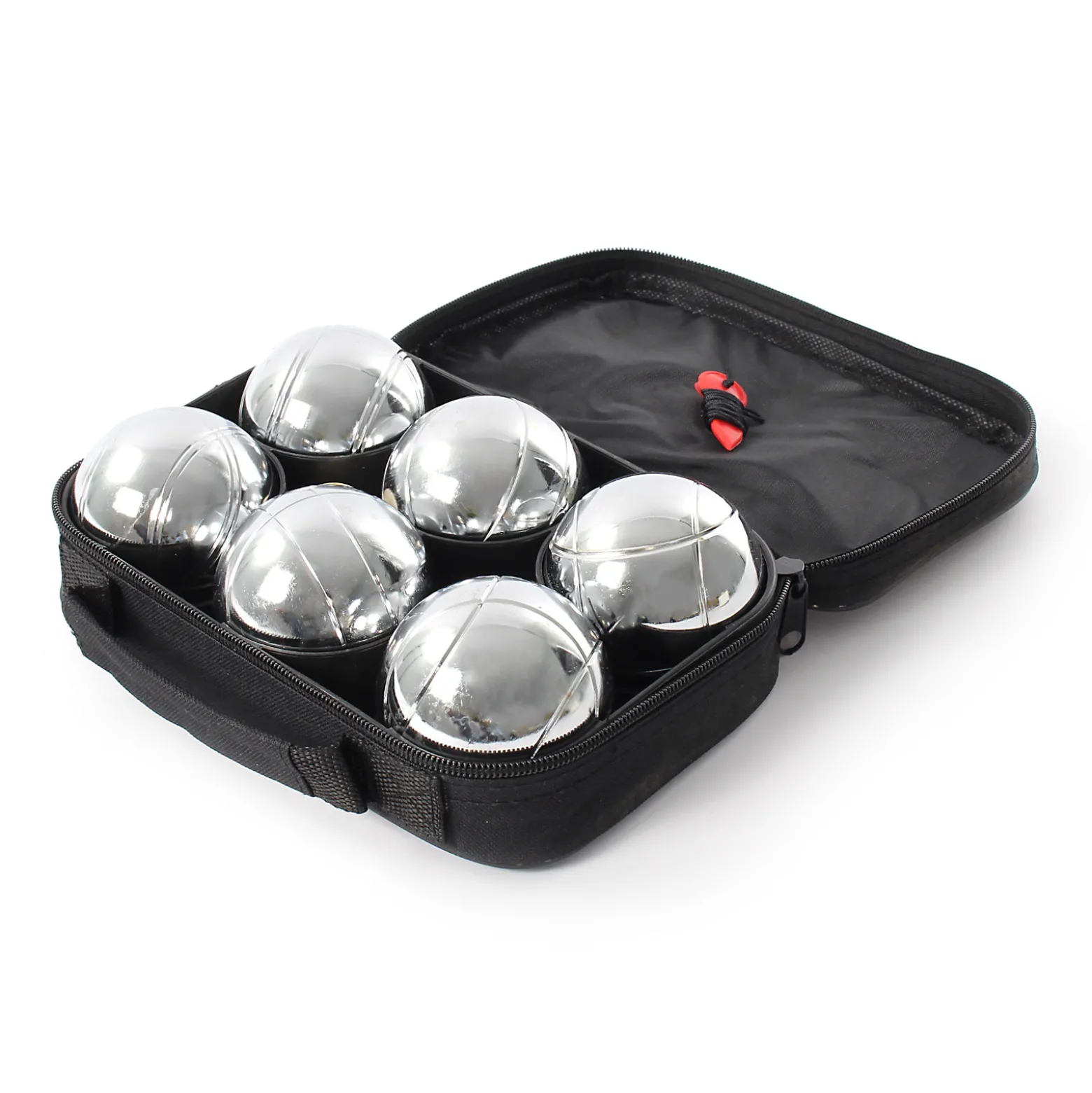 Toboli Boule Set 6 Metall Kugeln 7,3 mm Durchmesser mit Zielkugel Schweinchen,Abstandsmesser, Kugelspiel Freizeit