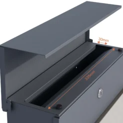 Toboli Briefkasten V64 Anthrazit und Edelstahl 410 x 130 x 370 mm, Wandbriefkasten mit Schloss, Soft Close Klappe und Zeitungsfach, Postkasten aus Stahl pulverbeschichtet