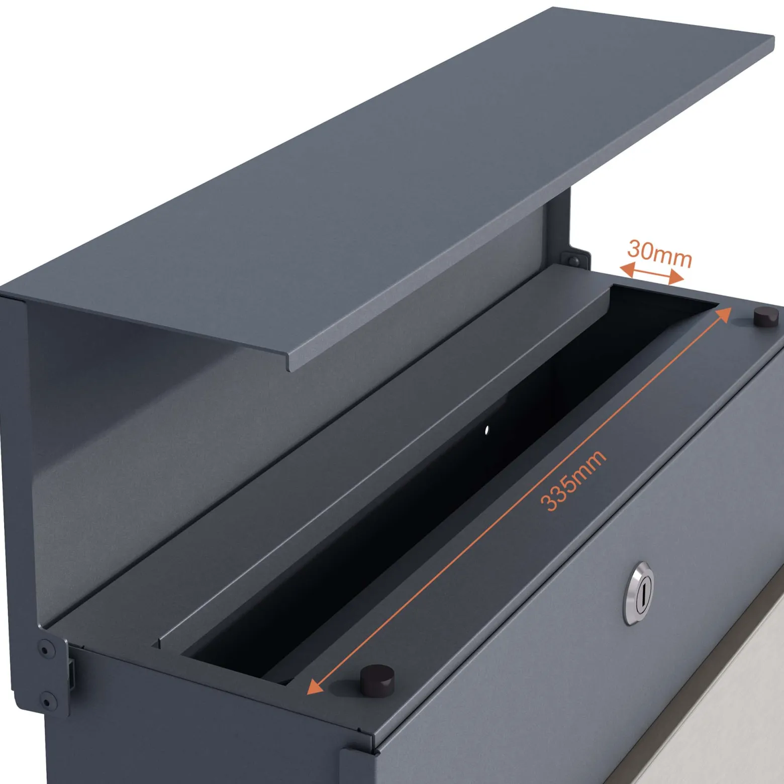 Toboli Briefkasten V64 Anthrazit und Edelstahl 410 x 130 x 370 mm, Wandbriefkasten mit Schloss, Soft Close Klappe und Zeitungsfach, Postkasten aus Stahl pulverbeschichtet
