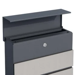 Toboli Briefkasten V64 Anthrazit und Edelstahl 410 x 130 x 370 mm, Wandbriefkasten mit Schloss, Soft Close Klappe und Zeitungsfach, Postkasten aus Stahl pulverbeschichtet