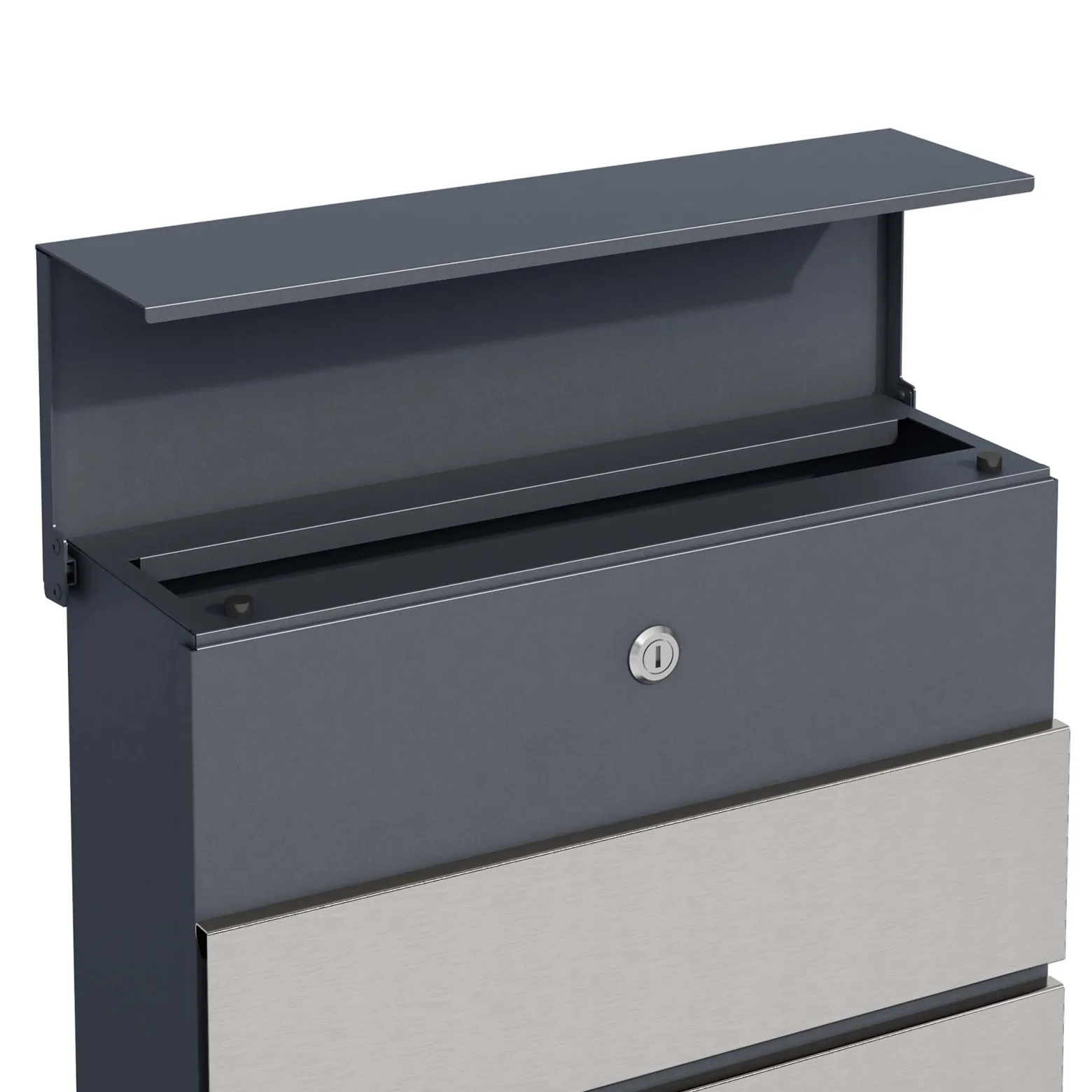 Toboli Briefkasten V64 Anthrazit und Edelstahl 410 x 130 x 370 mm, Wandbriefkasten mit Schloss, Soft Close Klappe und Zeitungsfach, Postkasten aus Stahl pulverbeschichtet