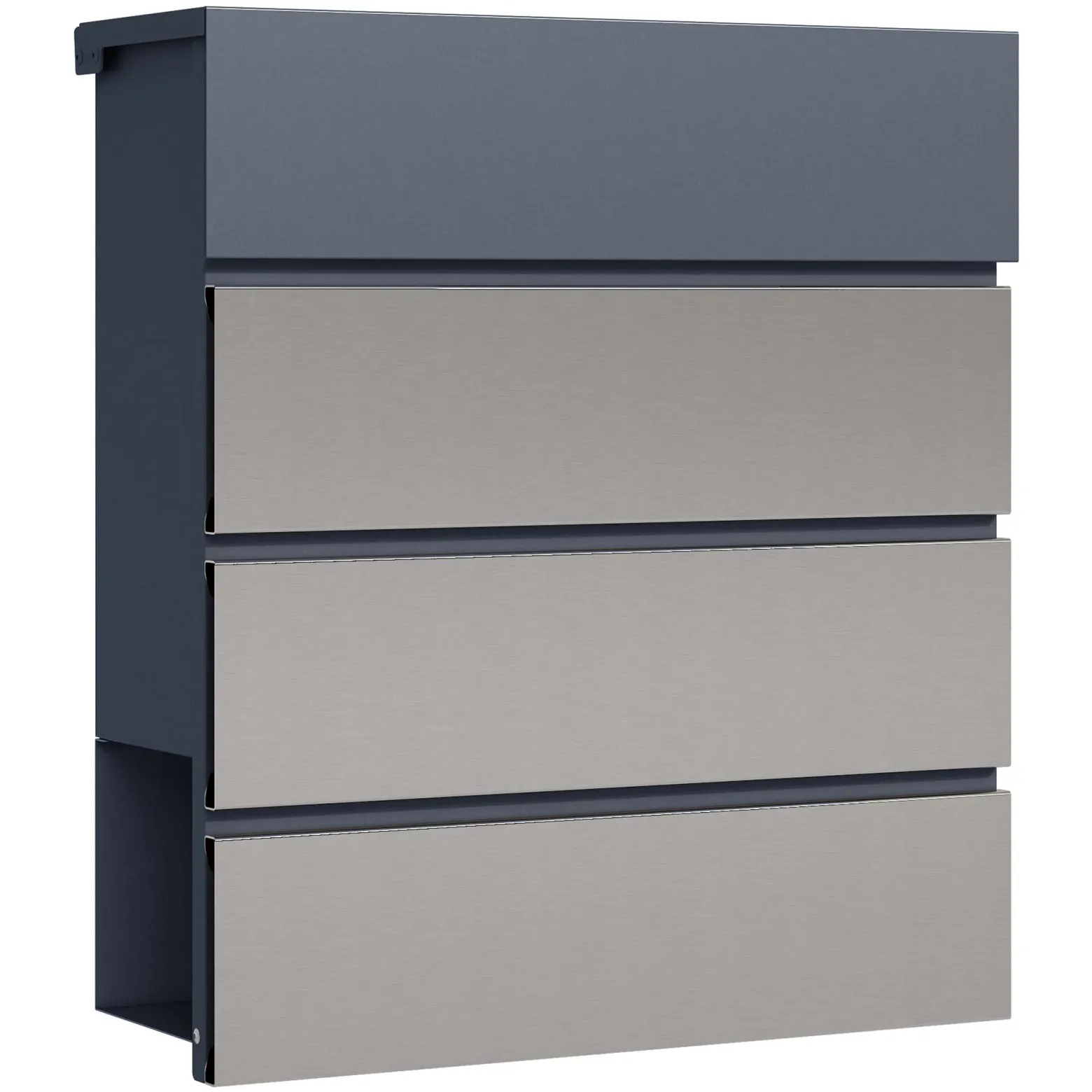 Toboli Briefkasten V64 Anthrazit und Edelstahl 410 x 130 x 370 mm, Wandbriefkasten mit Schloss, Soft Close Klappe und Zeitungsfach, Postkasten aus Stahl pulverbeschichtet
