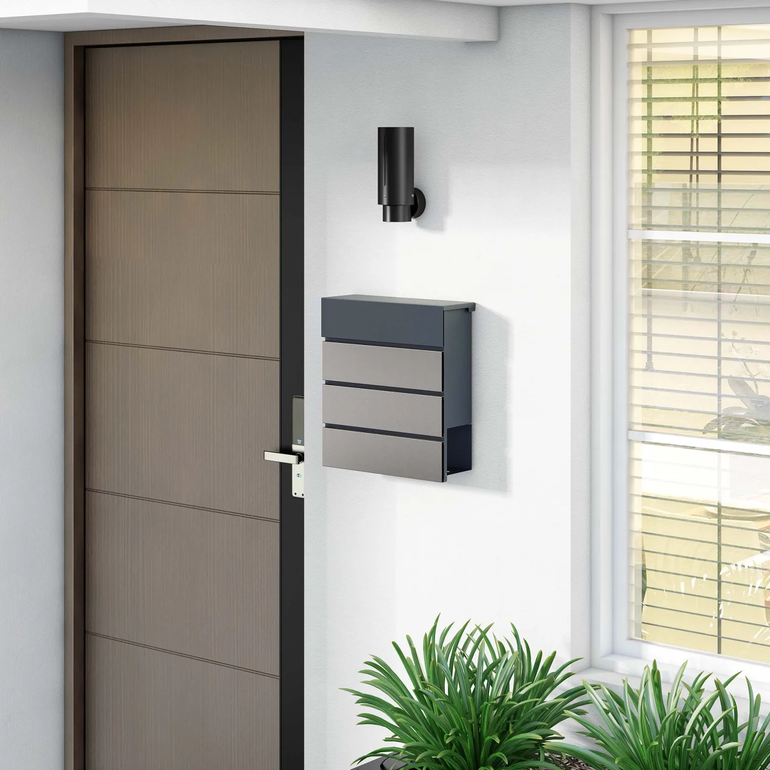 Toboli Briefkasten V64 Anthrazit und Edelstahl 410 x 130 x 370 mm, Wandbriefkasten mit Schloss, Soft Close Klappe und Zeitungsfach, Postkasten aus Stahl pulverbeschichtet