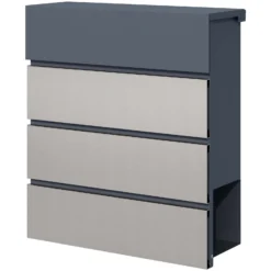 Toboli Briefkasten V64 Anthrazit und Edelstahl 410 x 130 x 370 mm, Wandbriefkasten mit Schloss, Soft Close Klappe und Zeitungsfach, Postkasten aus Stahl pulverbeschichtet