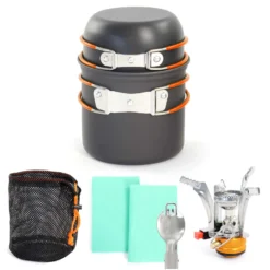 Toboli Camping Geschirr Set 6 tlg. Kochgeschirr für Outdoor Kochausrüstung mit Topf und Besteck