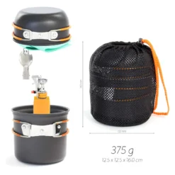Toboli Camping Geschirr Set 6 tlg. Kochgeschirr für Outdoor Kochausrüstung mit Topf und Besteck